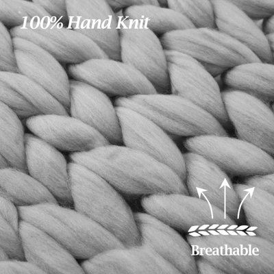 Light Grey Soft Knitted Throw Blanket Sofa Bed Decor 150cm L x 120cm W