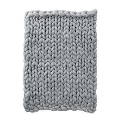 Light Grey Soft Knitted Throw Blanket Sofa Bed Decor 150cm L x 120cm W