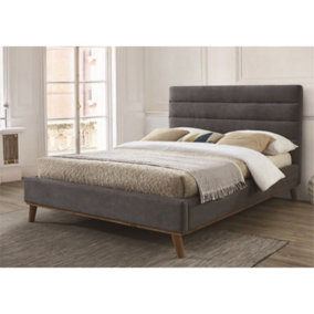 Light Grey Squared Design Fabric Bed Frame - Double 4ft 6"