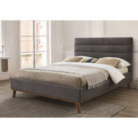 Light Grey Squared Design Fabric Bed Frame - King 5ft