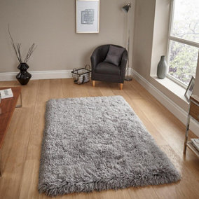 Light Grey Thick Shaggy Luxurious Modern Plain Handmade Easy to Clean Rug for Living Room and Bedroom-120cm X 170cm