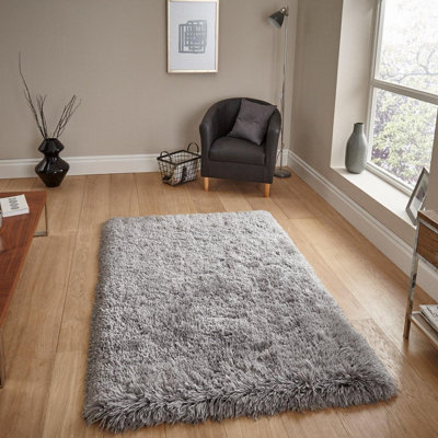 Light Grey Thick Shaggy Luxurious Modern Plain Handmade Easy to Clean Rug for Living Room and Bedroom-60cm X 120cm