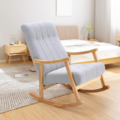 Light Grey Velvet Upholstered Rocking Chair Recliner Armchair