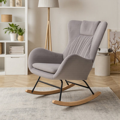 Light Grey Velvet Upholstered Rocking Chair