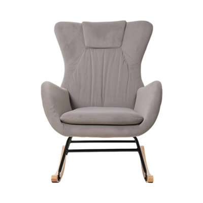 Light Grey Velvet Upholstered Rocking Chair