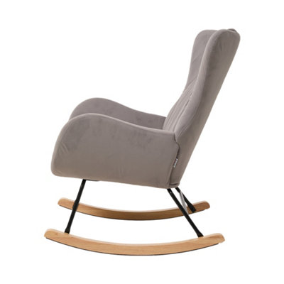 Light Grey Velvet Upholstered Rocking Chair