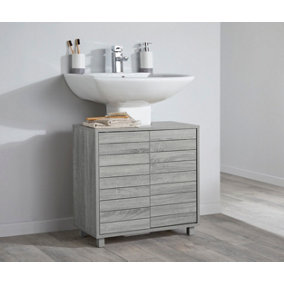 Light Grey Wood Effect Bathroom Under Sink Basin Storage Cabinet