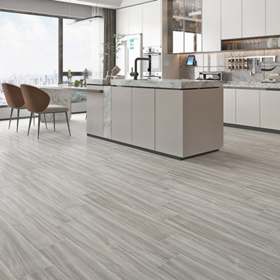 Light Grey Wood Effect Vinyl Flooring Self Adhesive Floor Plank,5m²