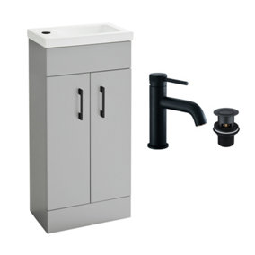 Light Matt Grey 400 Vanity Basin Sink Unit & Black Ravello Basin Tap