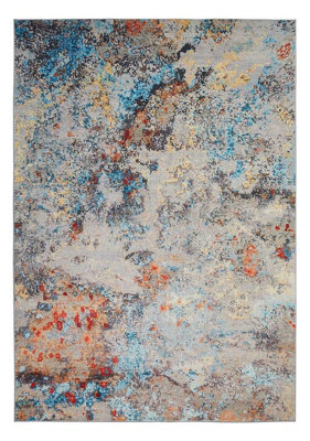 Light Multicolour Abstract Polyester Modern Living Room, Bedroom Rug ...