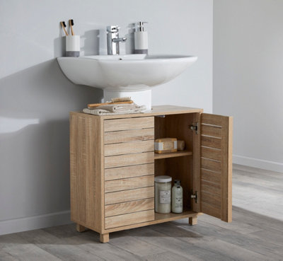 Light Oak Effect Bathroom Under Basin Sink Storage Cabinet