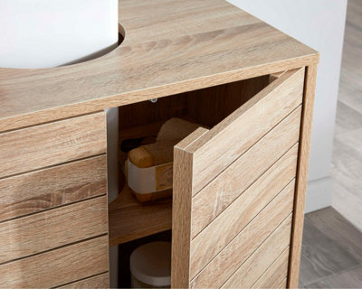 Light Oak Effect Bathroom Under Basin Sink Storage Cabinet