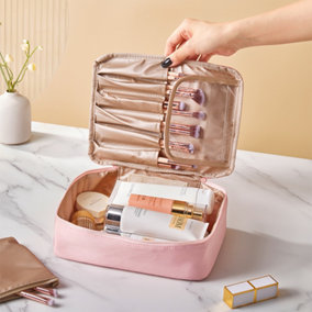 Light Pink Large Portable Travel Makeup Bag Organizer