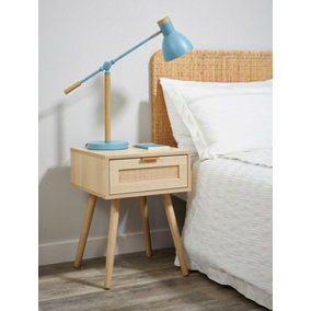 Light Rattan 1 Drawer Bedside Cabinet with Pine Legs