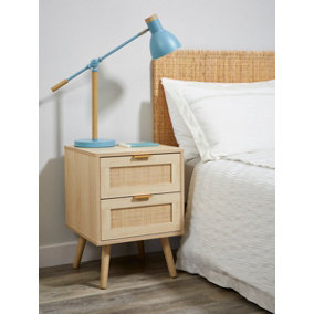 Light Rattan 2 Drawer Bedside Cabinet with Pine Legs