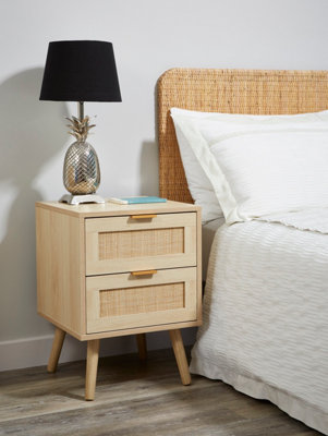 Light Rattan 2 Drawer Bedside Cabinet with Pine Legs DIY at B Q