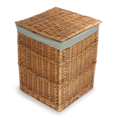 Light Steamed Large Square Laundry Basket with Grey Sage Lining