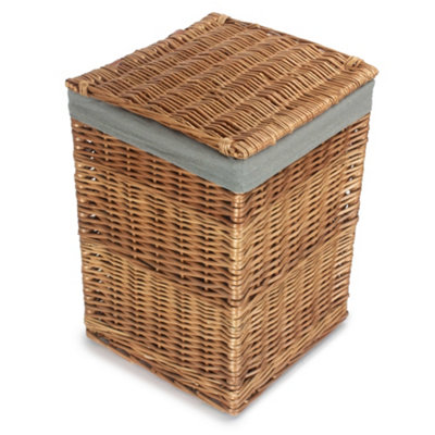 Light Steamed Small Square Laundry Basket with Grey Sage Lining