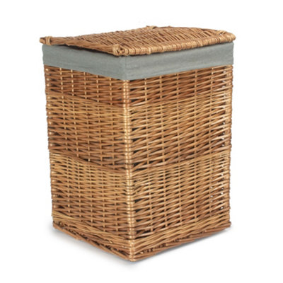 Light Steamed Small Square Laundry Basket with Grey Sage Lining