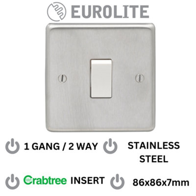 Light Switch 1 Gang 10A 2 Way - Round Edge Satin Stainless Steel Plate ...