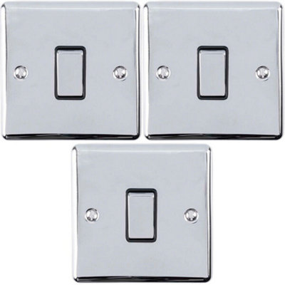 Light Switch Pack - 1x Intermediate & 2x Single - CHROME / Black 2 Way 10A