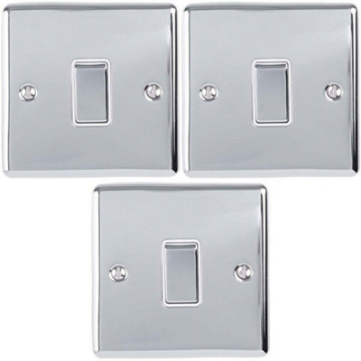 Light Switch Pack 1x Intermediate & 2x Single CHROME / White 2 Way
