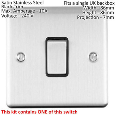 Light Switch Pack - 1x Intermediate & 2x Single - SATIN STEEL / Black 2 Way 10A