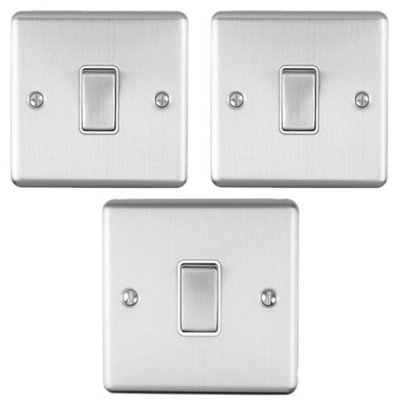 Light Switch Pack - 1x Intermediate & 2x Single - SATIN STEEL / Grey 2 Way 10A