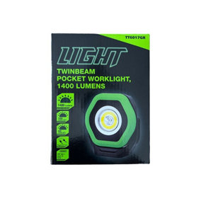 Light Twinbeam Heavy Duty Rechargeable Pocket Work Light 1Torch 400 Lumens Green