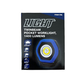 Light Twinbeam Heavy Duty Rechargeable Pocket Work Light Torch 1400 Lumens Blue