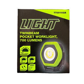 Light Twinbeam Heavy Duty Rechargeable Pocket Work Light Torch 700 Lumens Green