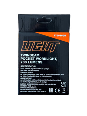 BrightSource TwinBeam Pocket Work Light - Rechargeable 700 Lumen LED Light With Magnetic Base