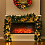 Light Up Artificial Christmas Garland Yellow Flower and Pine Cones Green Garland Xmas Decoration 270 cm
