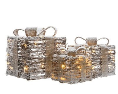 Light Up Christmas Gift Present Boxes - Under Tree Decorations - Snowy Wicker Price Comparisons | Compare The Build