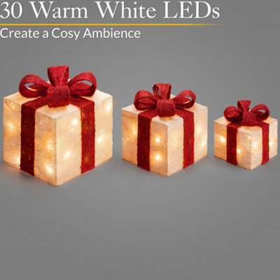 Light Up Christmas Parcels LED Presents Battery Operated with Timer Set ...