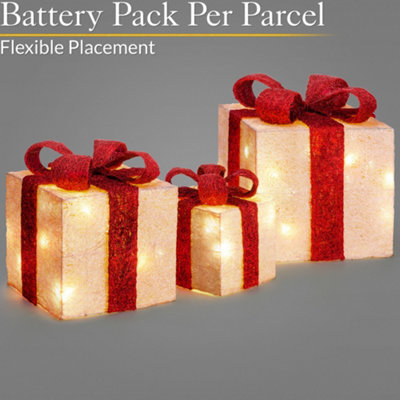 Light Up Christmas Parcels LED Presents Battery Operated with Timer Set ...