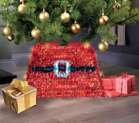 Light Up LED Christmas Tree Skirt Red Santa's Belt Design 6082