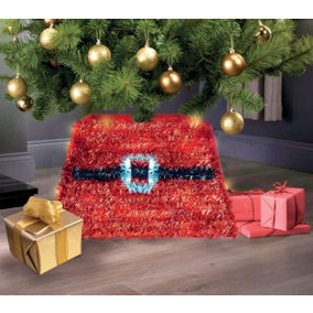 Light Up LED Christmas Tree Skirt Red Santa's Belt Design 6082