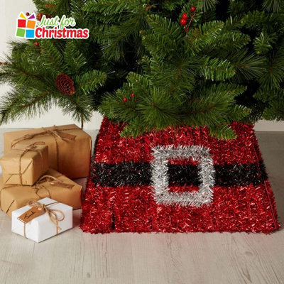 Light Up LED Christmas Tree Skirt Red Santa's Belt Design 6082