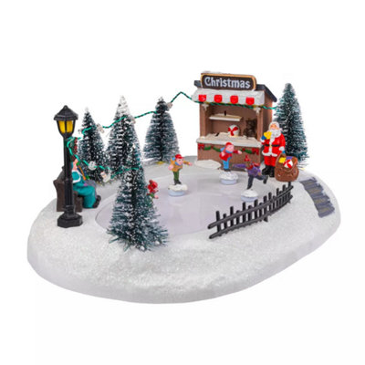 Light Up & Musical Ice Skating Village Scene