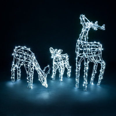 Light Up Reindeer Family Outdoor Christmas Decoration White Wire