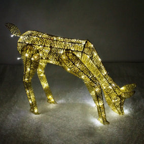 Light Up Reindeer Gold Grazing Doe - 61cm 120 Ice White LED