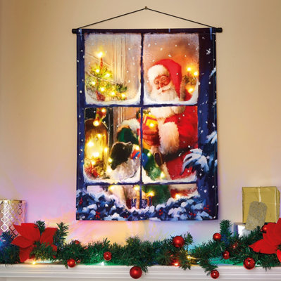 Light Up Santa Canvas with LEDs H70 x W50cm, Battery Operated, Hanging ...
