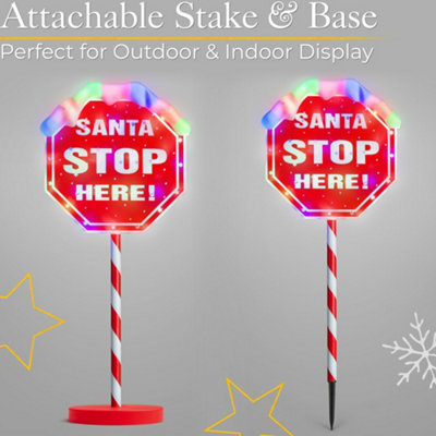 Light Up Santa Stop Here Sign Flashing Outdoor Christmas Decoration ...