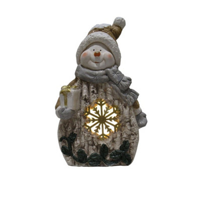 Light Up Snowman Snowflake Figurine (Xmas LED Festive Ornament Decoration)