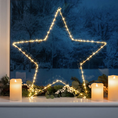 Light Up Star Christmas Decoration Micro LED Wall Table Ornament With Timer 60cm