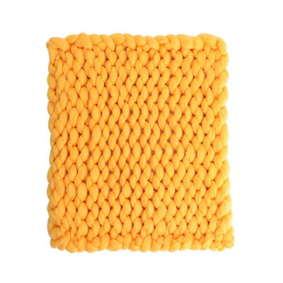 Light Yellow Soft Chunky Knitted Throw Bed Blankets Sofa Handwoven 100cm L x 80cm W