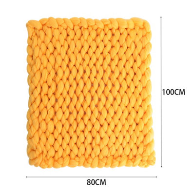 Light Yellow Soft Chunky Knitted Throw Bed Blankets Sofa Handwoven 100cm L x 80cm W