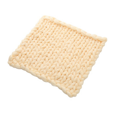 Light Yellow Throw Blanket Chunky Knit Handwoven 60cm Lx 60cm W