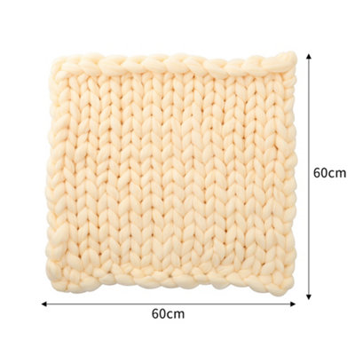 Light Yellow Throw Blanket Chunky Knit Handwoven 60cm Lx 60cm W